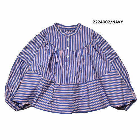 【100~120】★NEEDLEWORKS★ローンストライプギャザーブラウス(2224002)